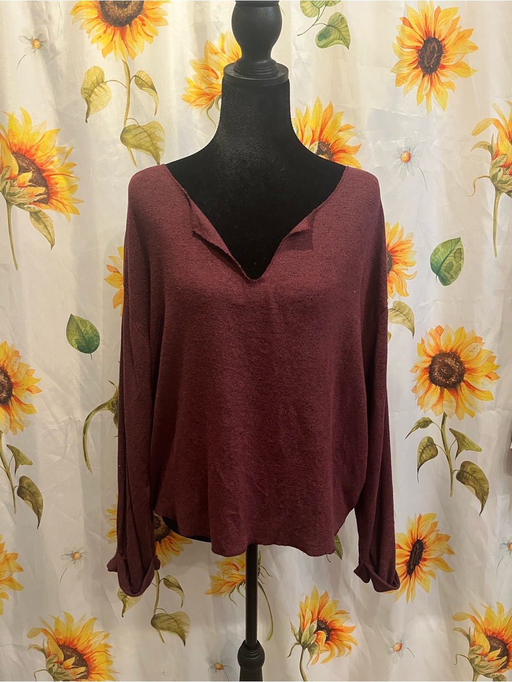White Crow Women's V-Neck Long Sleeve Top - Burgundy Plum